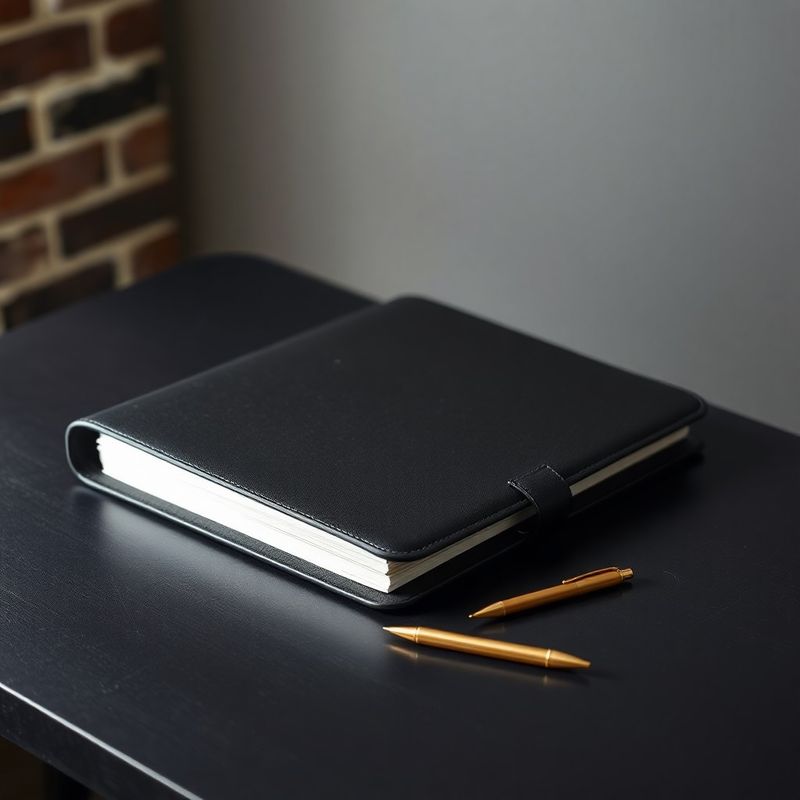 Leren dossiermap met gouden pen op een charcoal bureau